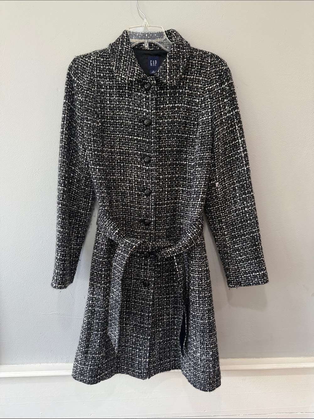 GAP Black and White Tweed Wool Blend Jacket Coat size medium